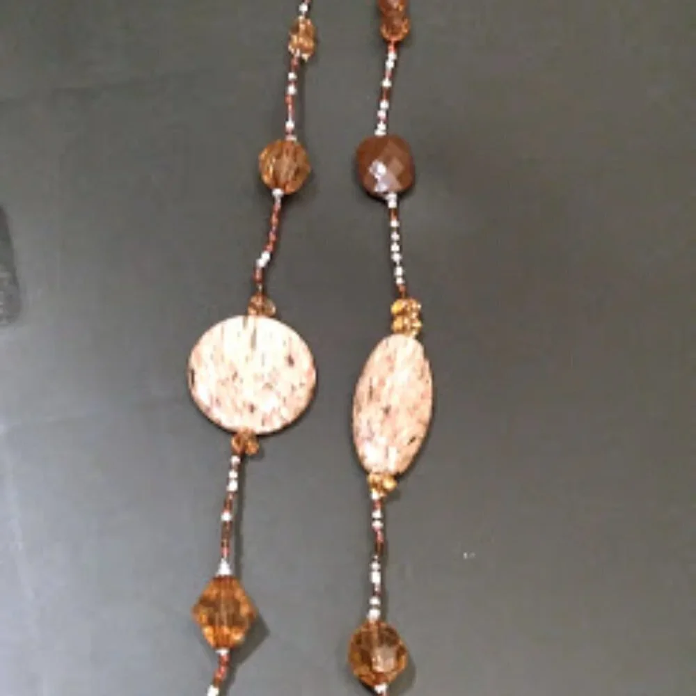 Beautiful Unique Long Beaded Necklace Neutral Colors 39